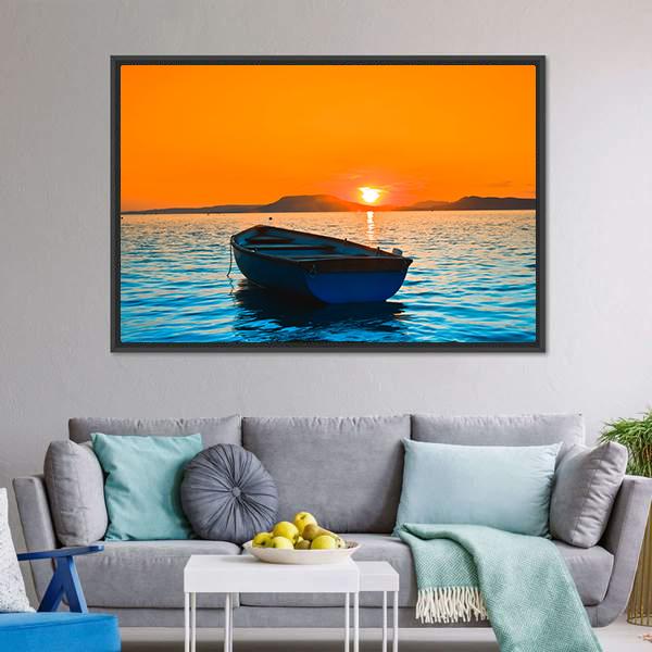 Fishing Boat Under Sunset Canvas Wall Art-3 Horizontal-Gallery Wrap-25" x 16"-Tiaracle
