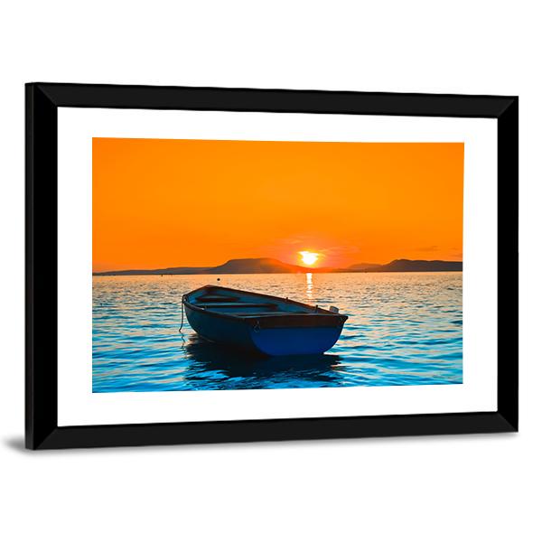 Fishing Boat Under Sunset Canvas Wall Art-3 Horizontal-Gallery Wrap-25" x 16"-Tiaracle