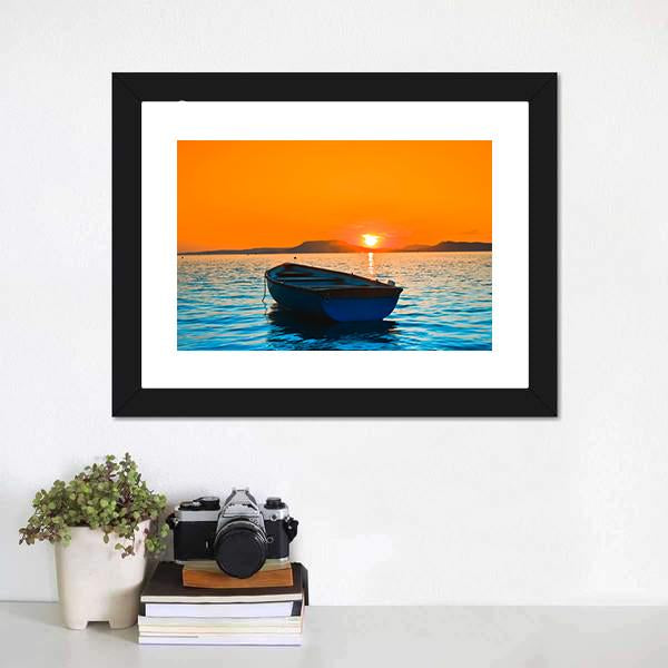 Fishing Boat Under Sunset Canvas Wall Art-1 Piece-Framed Print-20" x 16"-Tiaracle