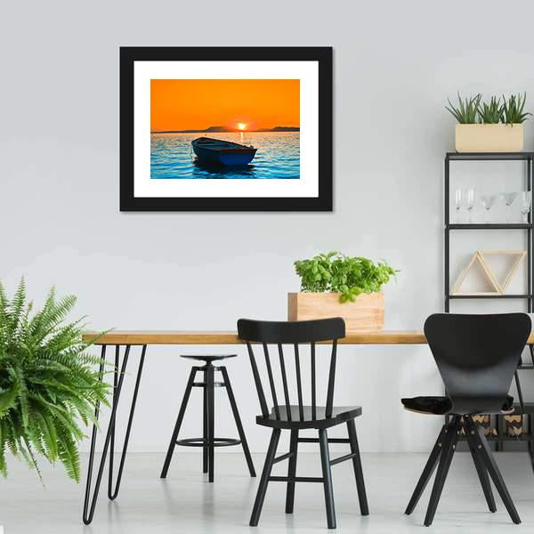 Fishing Boat Under Sunset Canvas Wall Art-3 Horizontal-Gallery Wrap-25" x 16"-Tiaracle