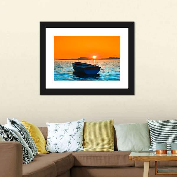 Fishing Boat Under Sunset Canvas Wall Art-3 Horizontal-Gallery Wrap-25" x 16"-Tiaracle
