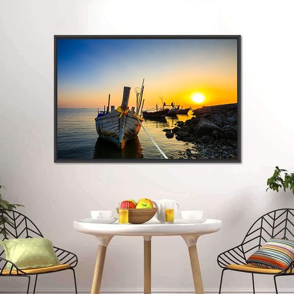 3 Piece Wall Decor Lake Sunset Canvas Paintings Dock Fishing