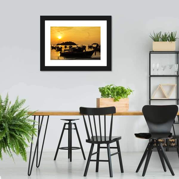 Fishing Boats In Sea Sunlight Canvas Wall Art-3 Horizontal-Gallery Wrap-25" x 16"-Tiaracle