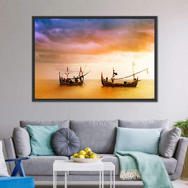 Fishing Boats On Beach Canvas Wall Art-5 Horizontal-Gallery Wrap-22" x 12"-Tiaracle