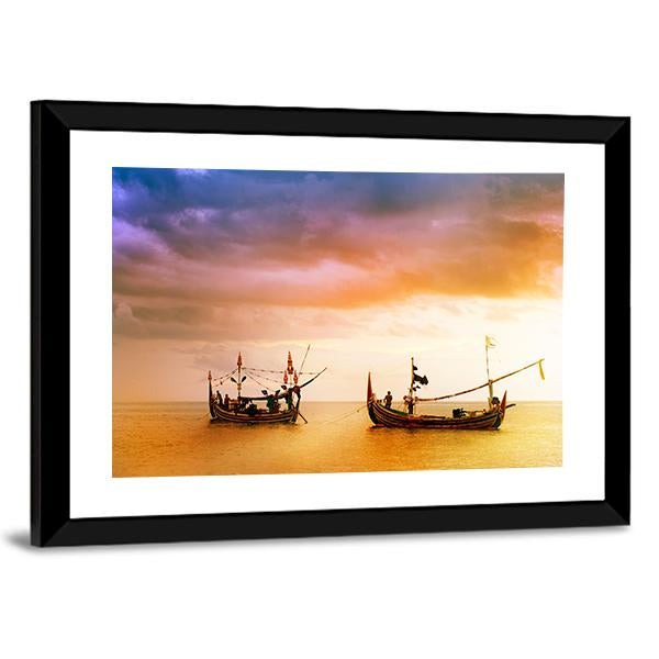 Fishing Boats On Beach Canvas Wall Art-5 Horizontal-Gallery Wrap-22" x 12"-Tiaracle