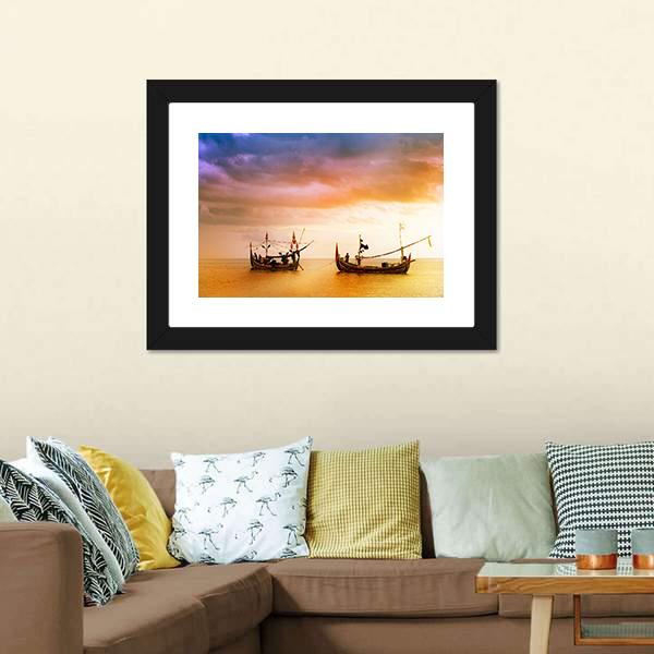 Fishing Boats On Beach Canvas Wall Art-5 Horizontal-Gallery Wrap-22" x 12"-Tiaracle