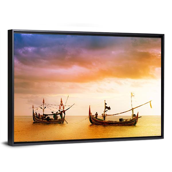 Fishing Boats On Beach Canvas Wall Art-5 Horizontal-Gallery Wrap-22" x 12"-Tiaracle