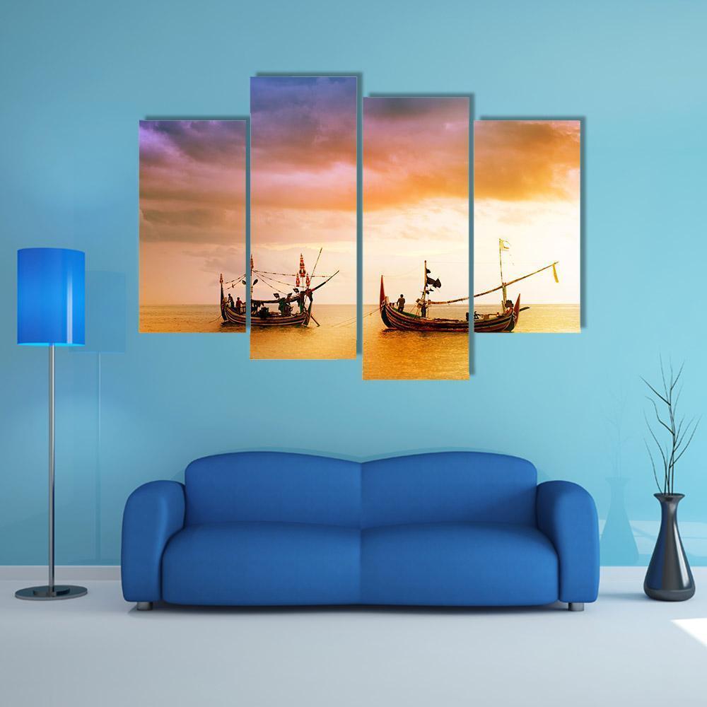 Fishing Boats On Beach Canvas Wall Art-4 Pop-Gallery Wrap-50" x 32"-Tiaracle