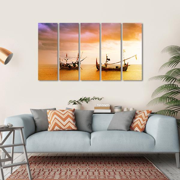 Fishing Boats On Beach Canvas Wall Art-5 Horizontal-Gallery Wrap-22" x 12"-Tiaracle