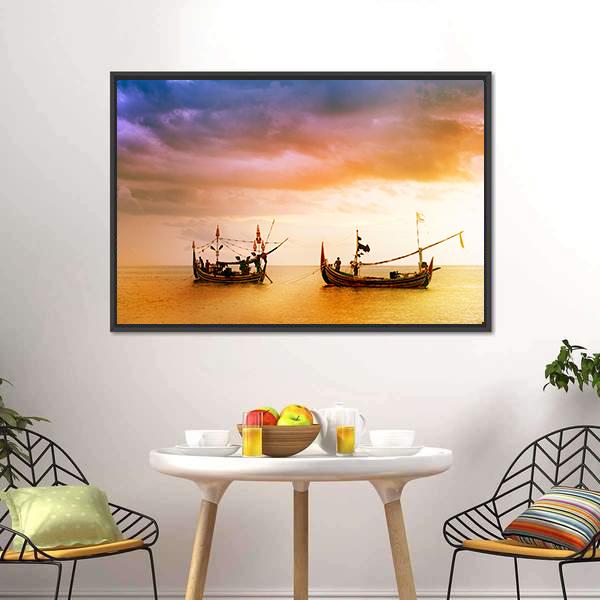 Fishing Boats On Beach Canvas Wall Art-3 Horizontal-Gallery Wrap-25" x 16"-Tiaracle