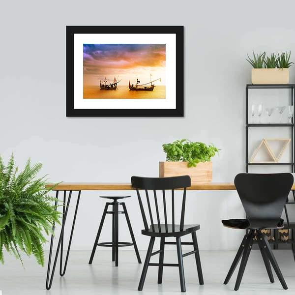 Fishing Boats On Beach Canvas Wall Art-3 Horizontal-Gallery Wrap-25" x 16"-Tiaracle