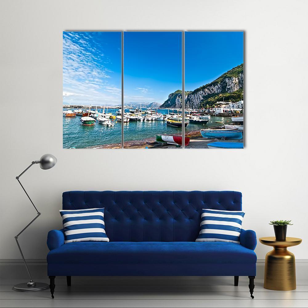 Fishing Boats On Capri Island Canvas Wall Art-3 Horizontal-Gallery Wrap-37" x 24"-Tiaracle