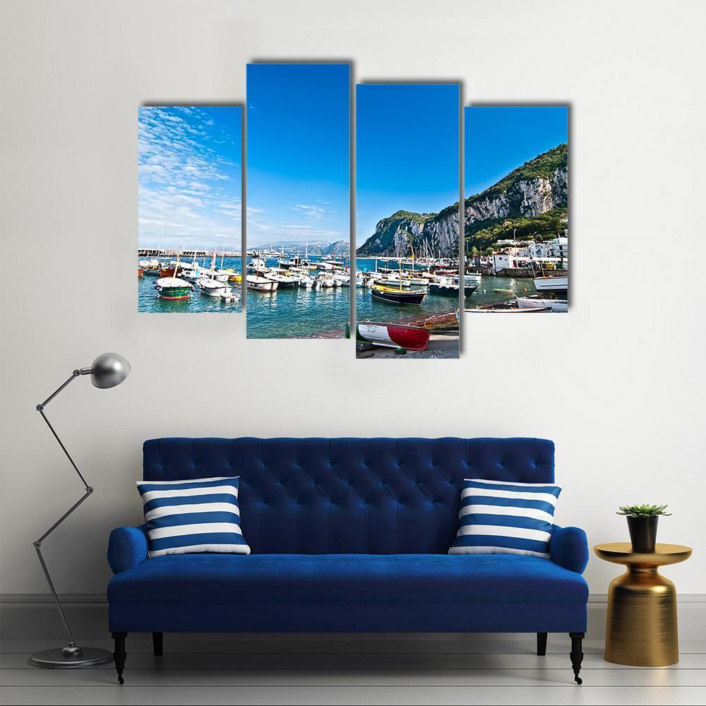 Fishing Boats On Capri Island Canvas Wall Art-4 Pop-Gallery Wrap-50" x 32"-Tiaracle