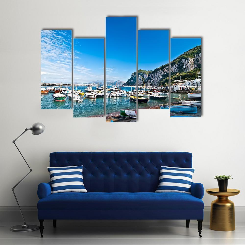 Fishing Boats On Capri Island Canvas Wall Art-5 Pop-Gallery Wrap-47" x 32"-Tiaracle