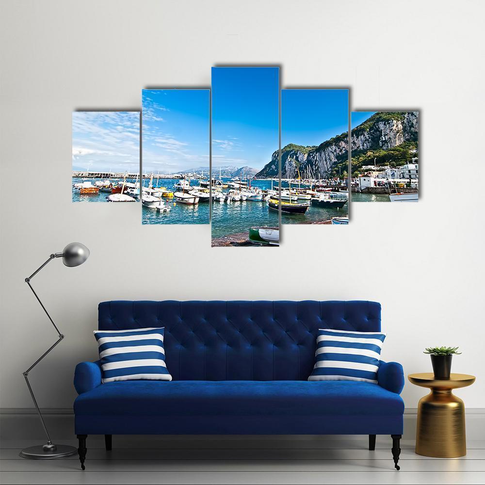Fishing Boats On Capri Island Canvas Wall Art-5 Star-Gallery Wrap-62" x 32"-Tiaracle