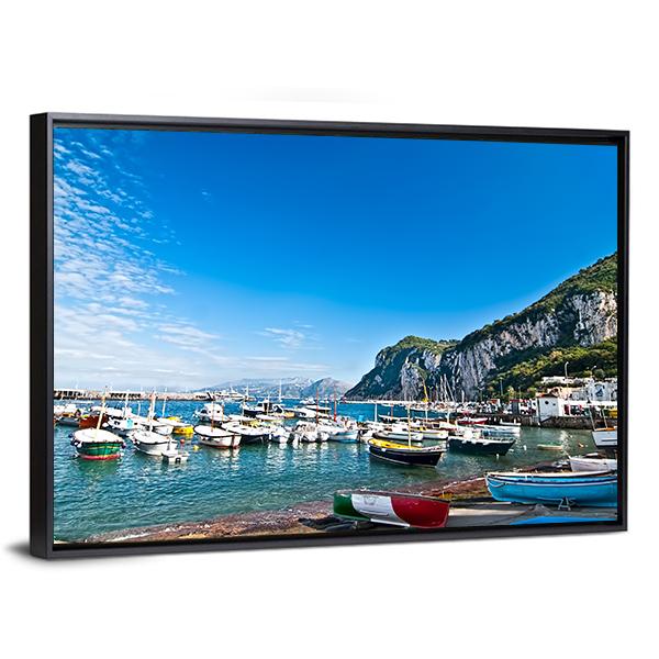 Fishing Boats On Capri Island Canvas Wall Art-3 Horizontal-Gallery Wrap-25" x 16"-Tiaracle