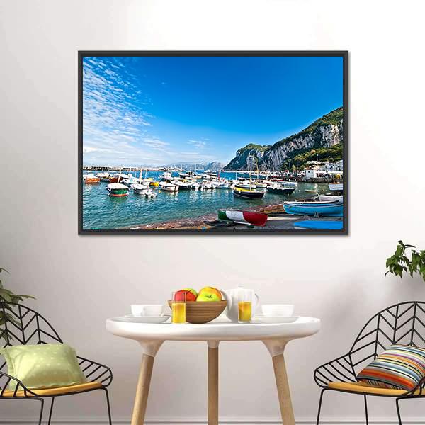 Fishing Boats On Capri Island Canvas Wall Art-3 Horizontal-Gallery Wrap-25" x 16"-Tiaracle