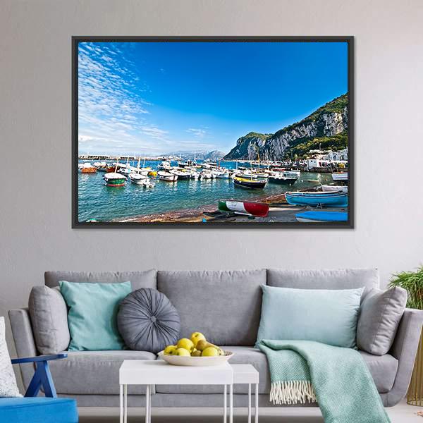 Fishing Boats On Capri Island Canvas Wall Art-3 Horizontal-Gallery Wrap-25" x 16"-Tiaracle