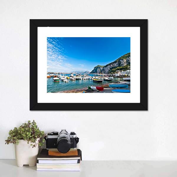 Fishing Boats On Capri Island Canvas Wall Art-1 Piece-Framed Print-20" x 16"-Tiaracle