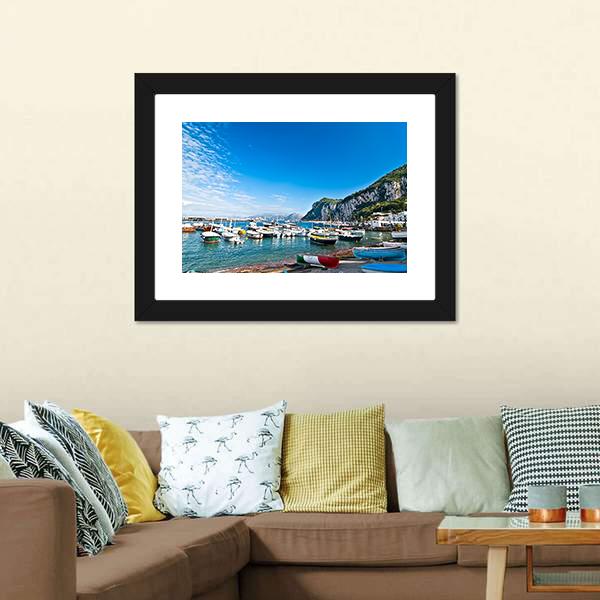 Fishing Boats On Capri Island Canvas Wall Art-3 Horizontal-Gallery Wrap-25" x 16"-Tiaracle