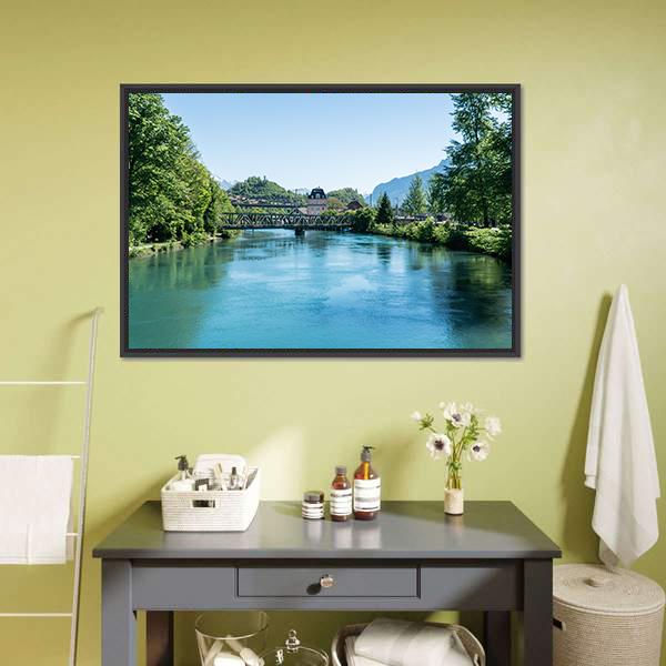 Fishing In Village Iseltwiald Canvas Wall Art-1 Piece-Floating Frame-24" x 16"-Tiaracle