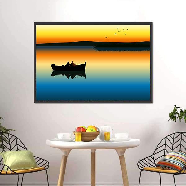 Fishing On Tranquil Lake Canvas Wall Art-5 Horizontal-Gallery Wrap-22" x 12"-Tiaracle