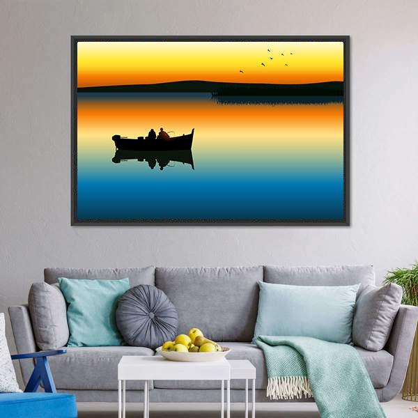 Fishing On Tranquil Lake Canvas Wall Art-5 Horizontal-Gallery Wrap-22" x 12"-Tiaracle