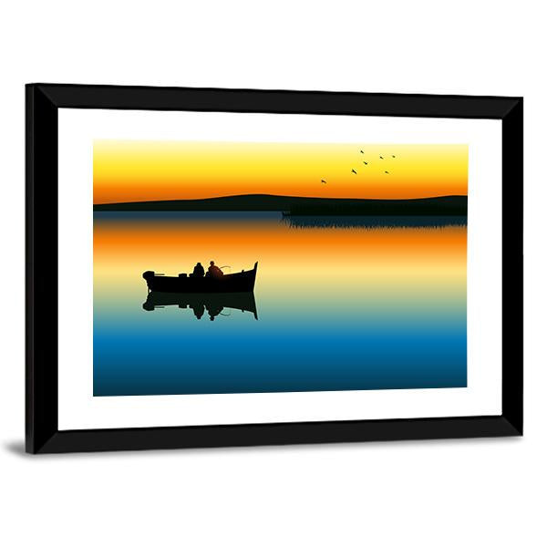 Fishing On Tranquil Lake Canvas Wall Art-5 Horizontal-Gallery Wrap-22" x 12"-Tiaracle