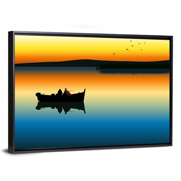 Fishing On Tranquil Lake Canvas Wall Art-5 Horizontal-Gallery Wrap-22" x 12"-Tiaracle