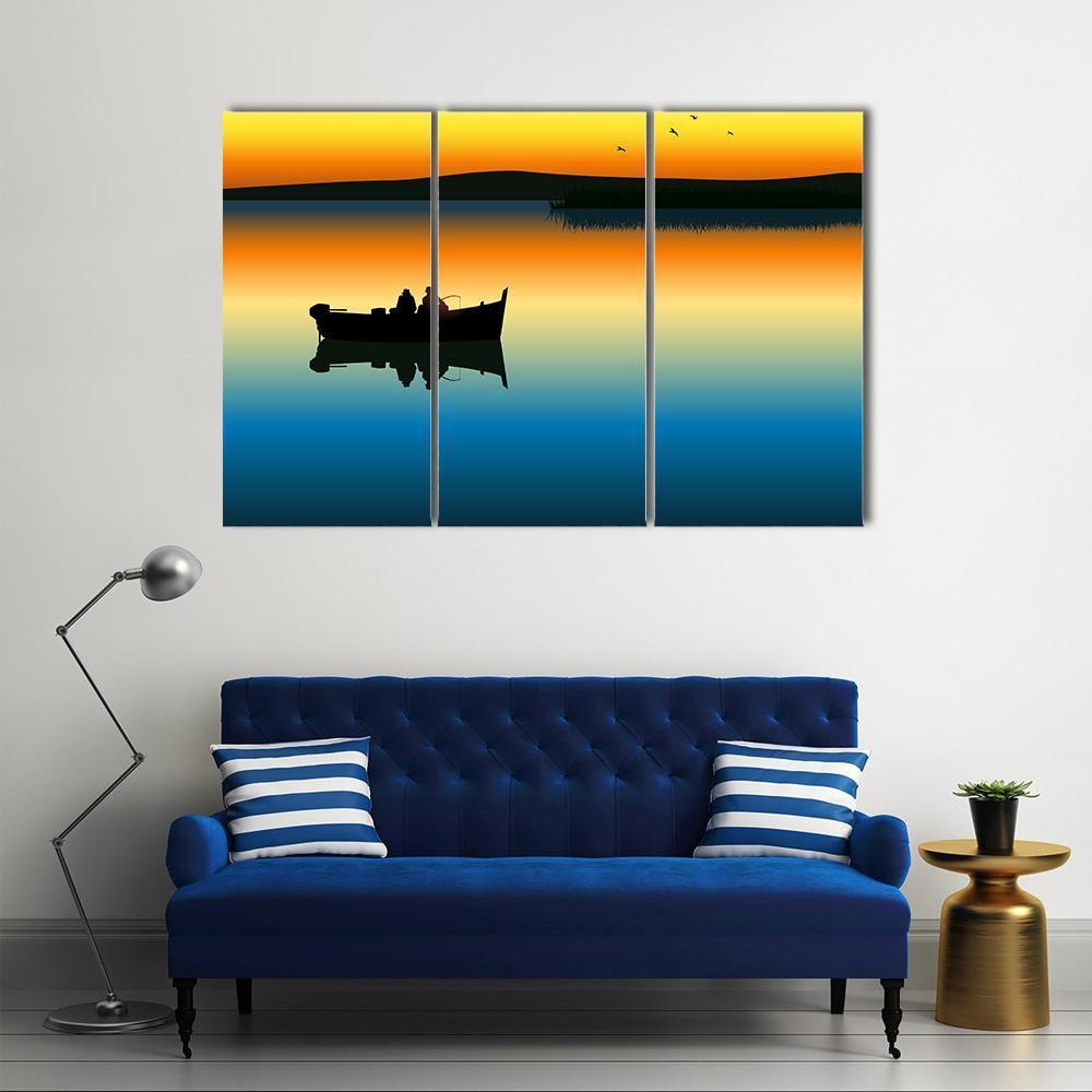 Fishing On Tranquil Lake Canvas Wall Art-1 Piece-Gallery Wrap-48" x 32"-Tiaracle