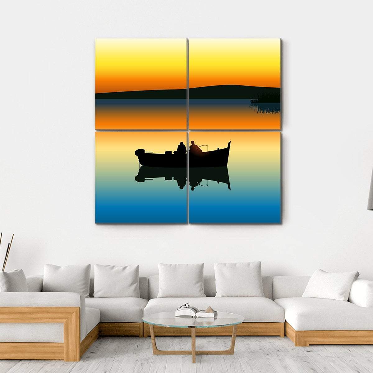 Fishing On Tranquil Lake Canvas Wall Art-4 Square-Gallery Wrap-17" x 17"-Tiaracle