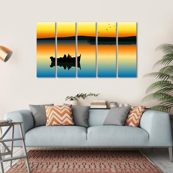 Fishing On Tranquil Lake Canvas Wall Art-5 Horizontal-Gallery Wrap-22" x 12"-Tiaracle