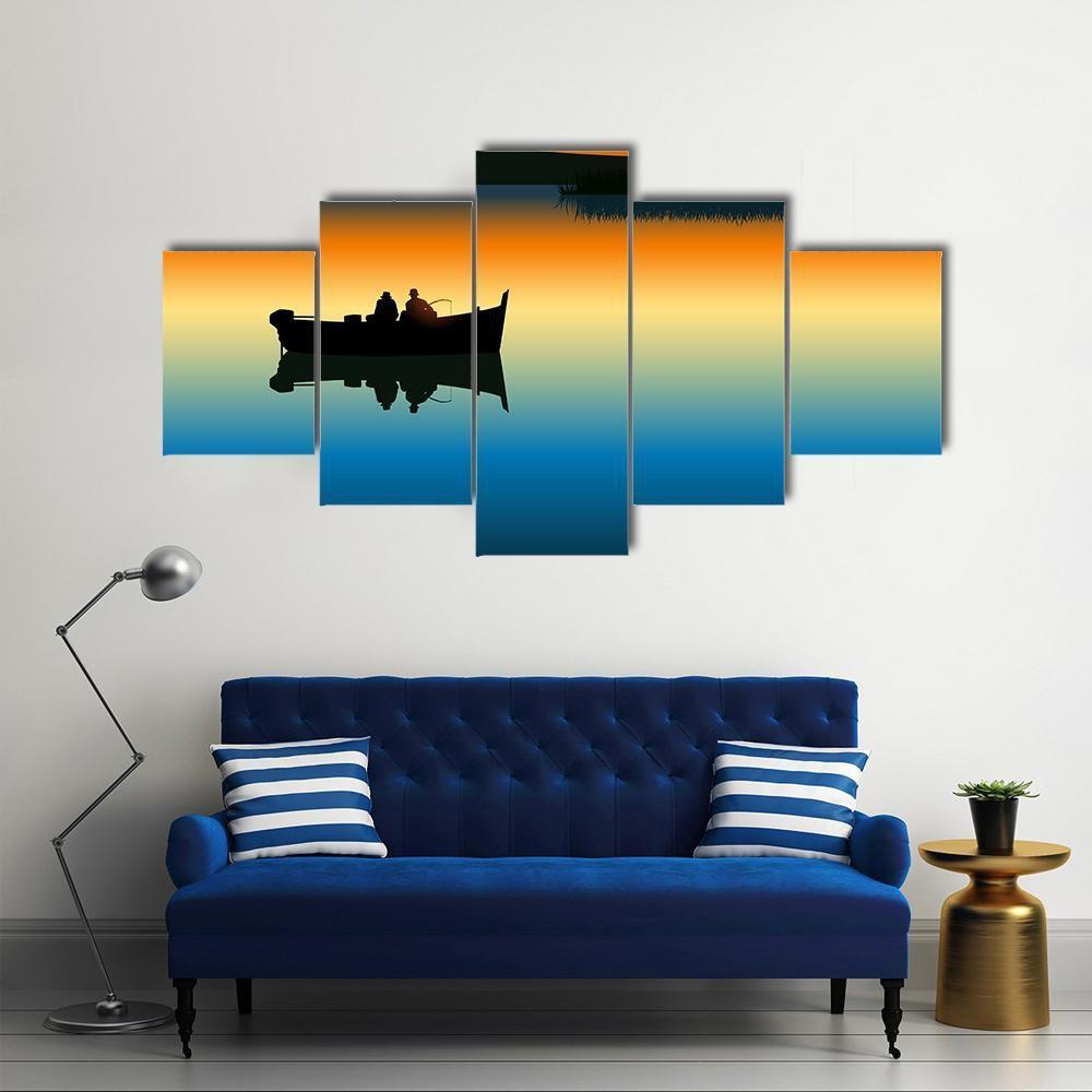 Fishing On Tranquil Lake Canvas Wall Art-5 Star-Gallery Wrap-62" x 32"-Tiaracle