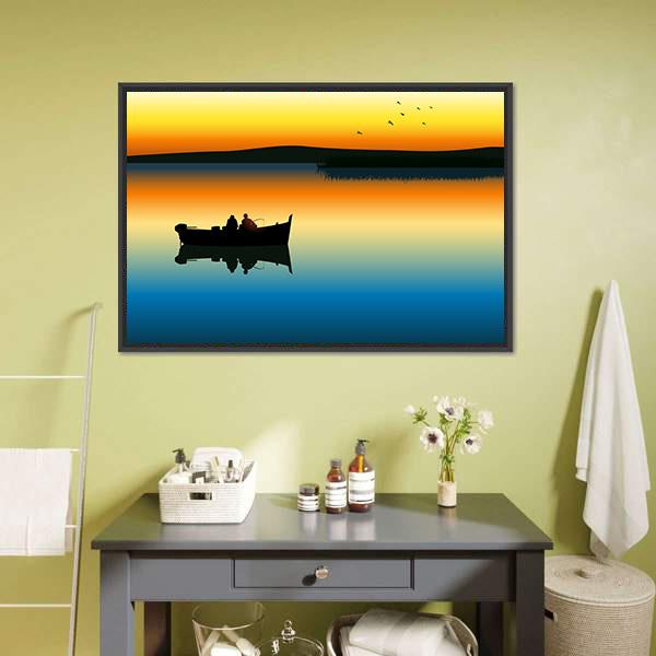 Fishing On Tranquil Lake Canvas Wall Art-1 Piece-Floating Frame-24" x 16"-Tiaracle