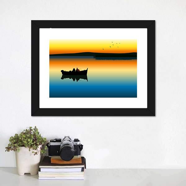 Fishing On Tranquil Lake Canvas Wall Art-1 Piece-Framed Print-20" x 16"-Tiaracle