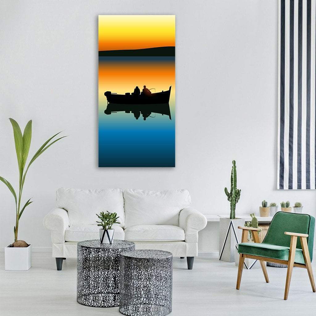 Fishing On Tranquil Lake Vertical Canvas Wall Art-3 Vertical-Gallery Wrap-12" x 25"-Tiaracle