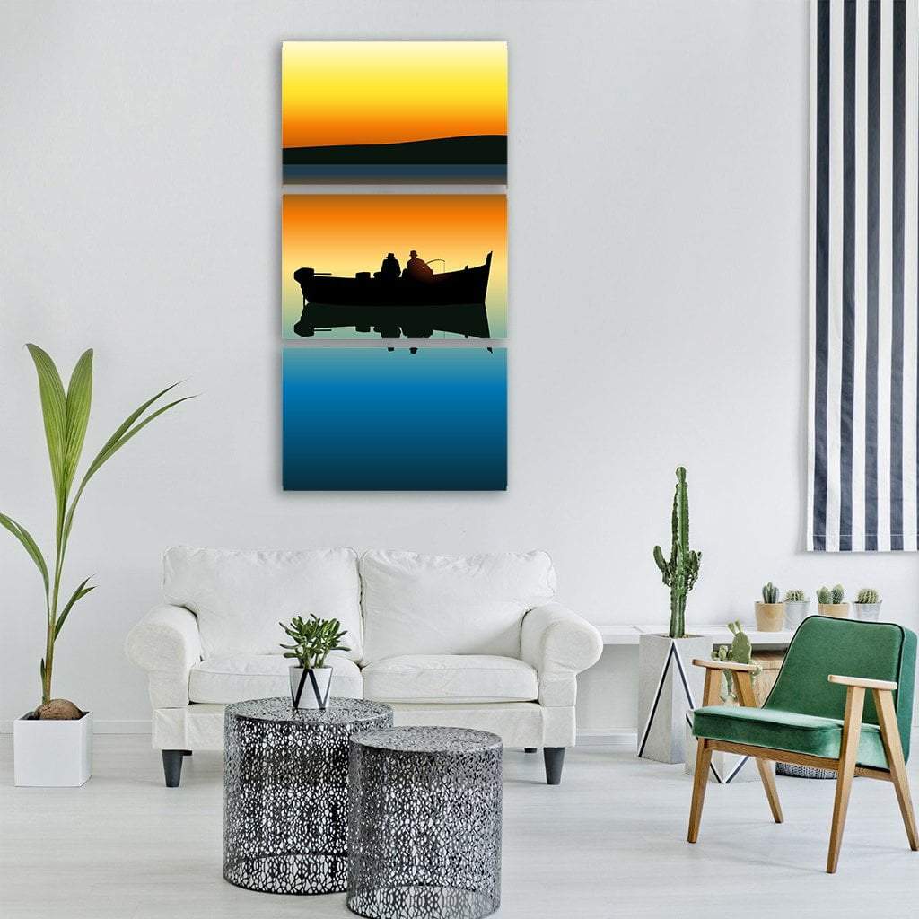 Fishing On Tranquil Lake Vertical Canvas Wall Art-3 Vertical-Gallery Wrap-12" x 25"-Tiaracle