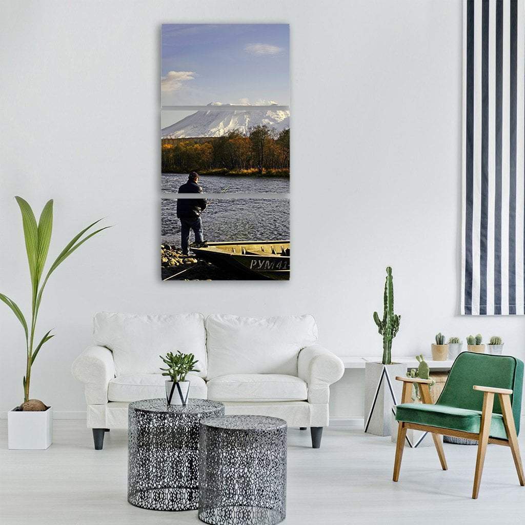 Fishing River In Russia Vertical Canvas Wall Art-3 Vertical-Gallery Wrap-12" x 25"-Tiaracle