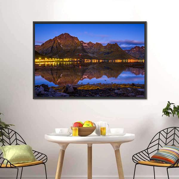 Fishing Village In Norway Canvas Wall Art-1 Piece-Floating Frame-24" x 16"-Tiaracle