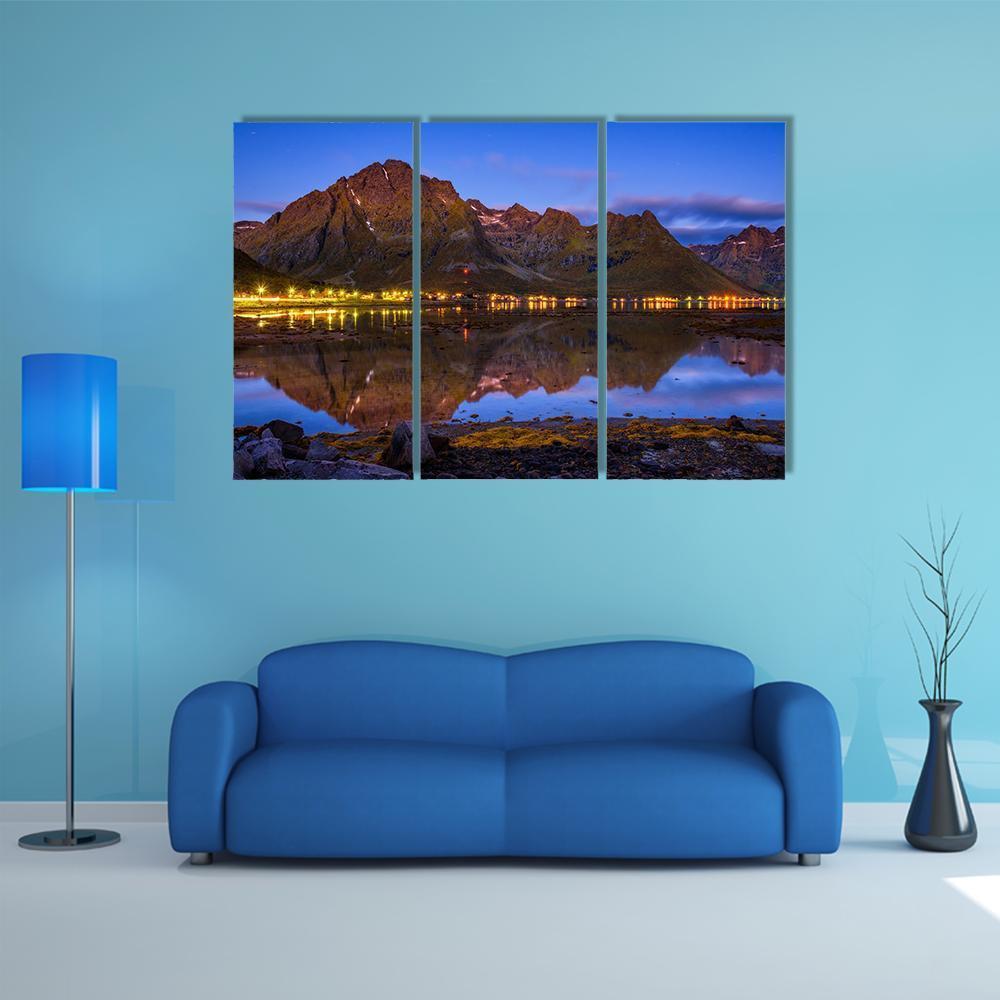 Fishing Village In Norway Canvas Wall Art-3 Horizontal-Gallery Wrap-37" x 24"-Tiaracle