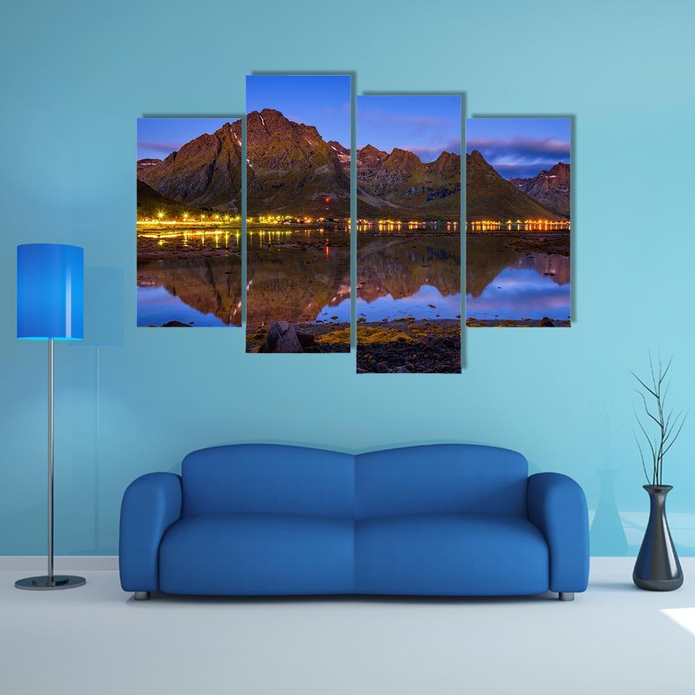 Fishing Village In Norway Canvas Wall Art-4 Pop-Gallery Wrap-50" x 32"-Tiaracle