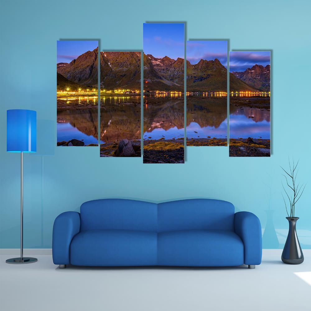 Fishing Village In Norway Canvas Wall Art-5 Pop-Gallery Wrap-47" x 32"-Tiaracle