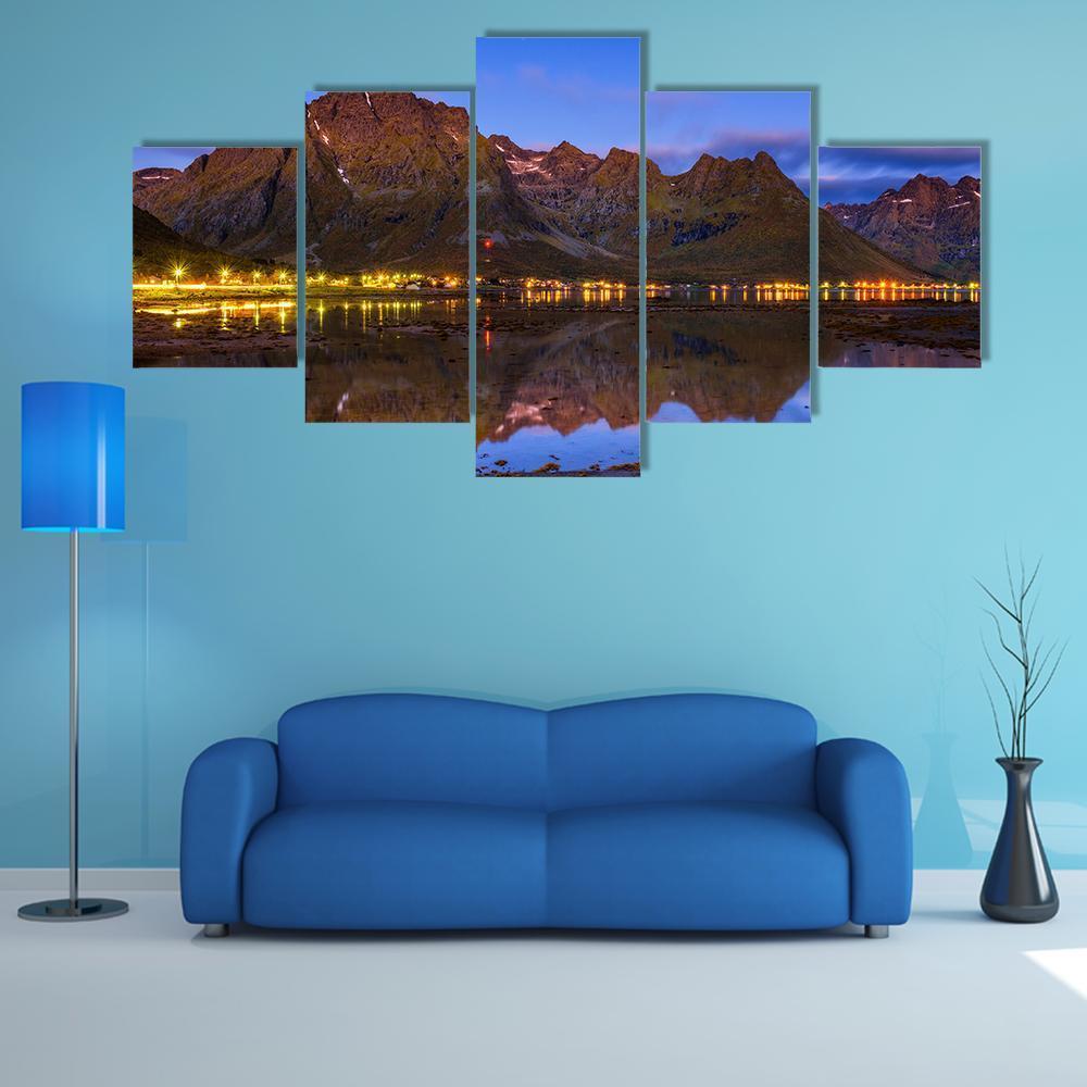 Fishing Village In Norway Canvas Wall Art-5 Star-Gallery Wrap-62" x 32"-Tiaracle