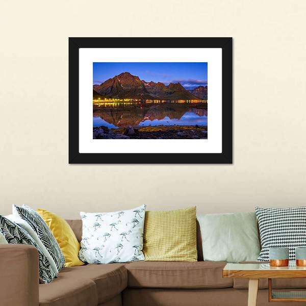 Fishing Village In Norway Canvas Wall Art-1 Piece-Framed Print-20" x 16"-Tiaracle