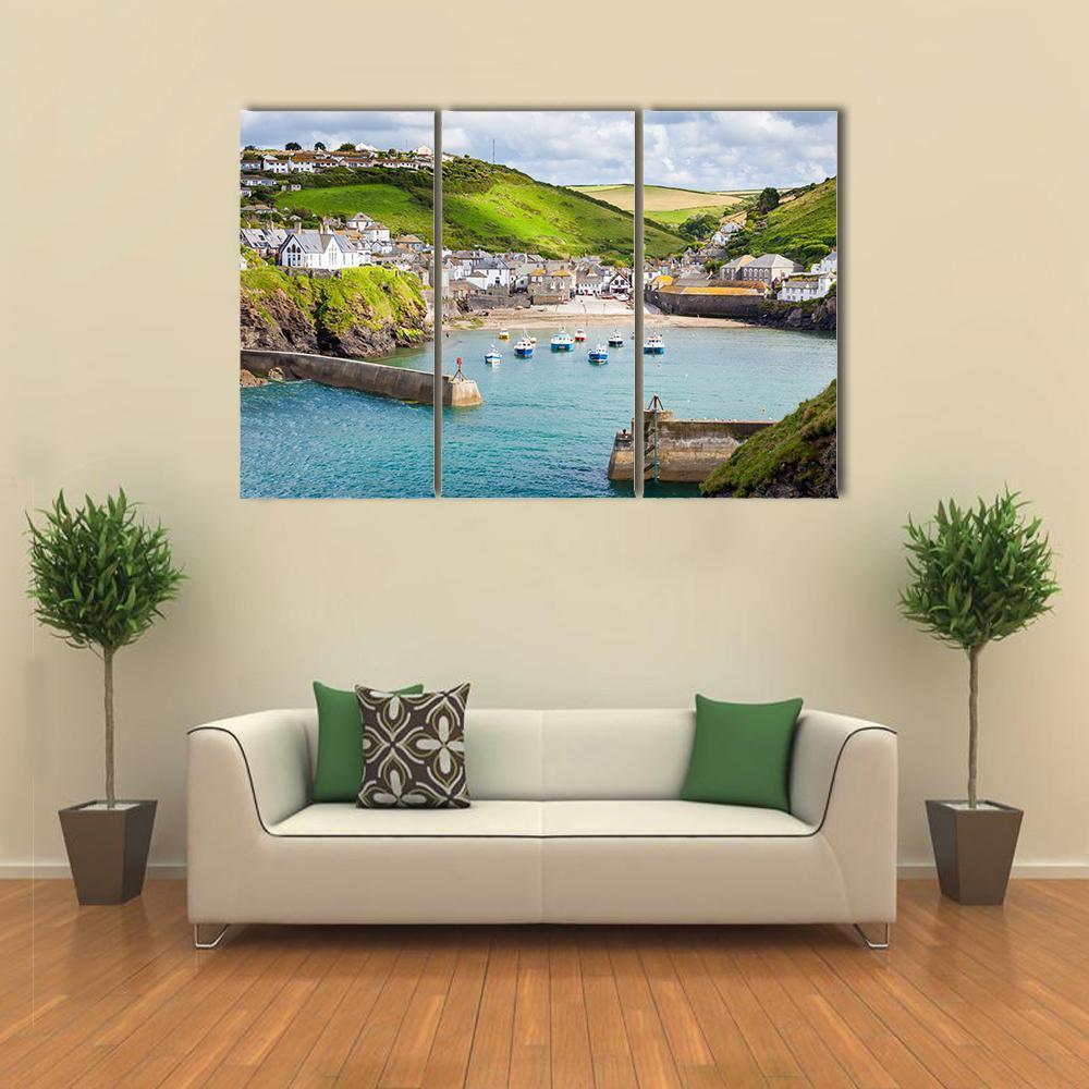 Fishing Village Of Port Isaac Canvas Wall Art-3 Horizontal-Gallery Wrap-37" x 24"-Tiaracle