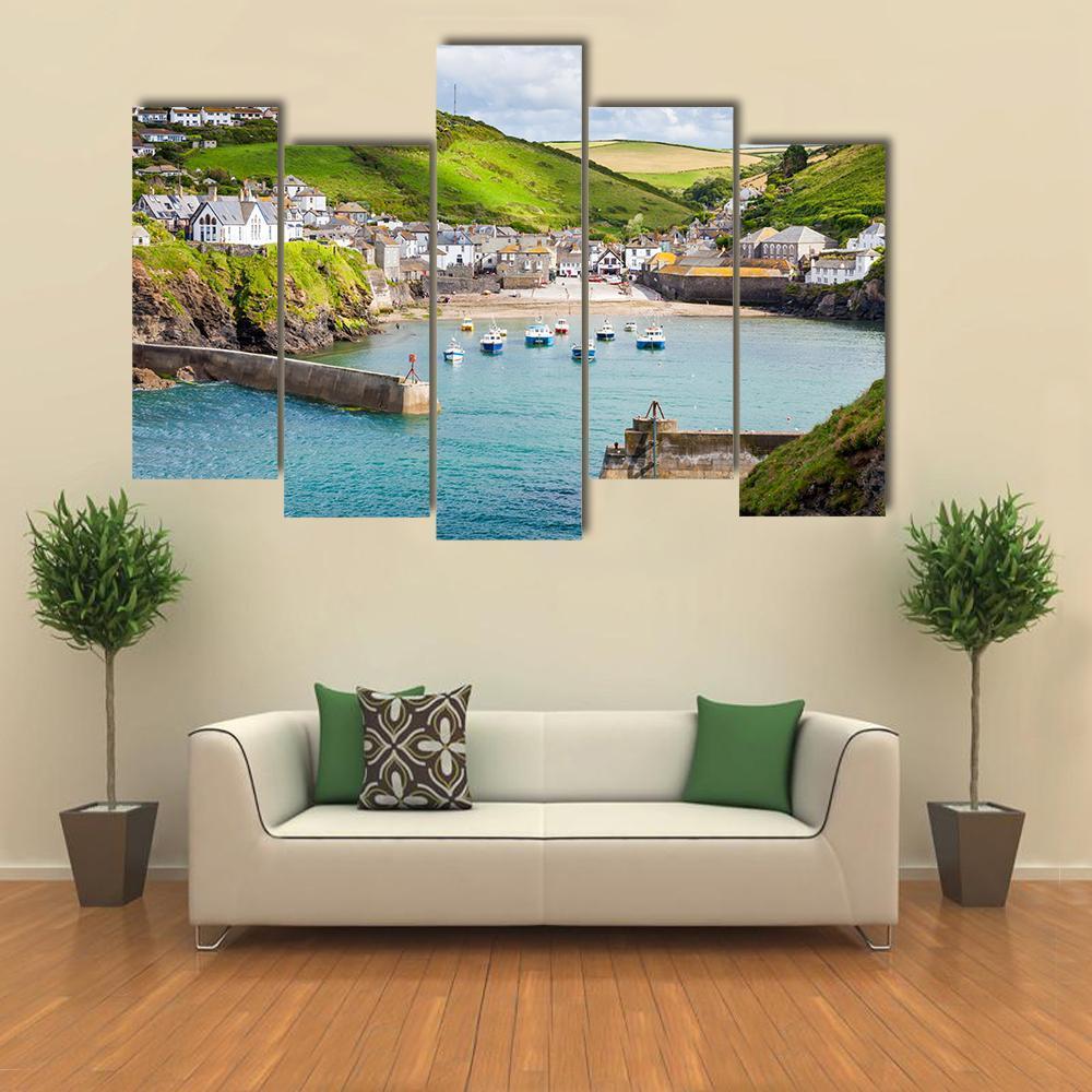 Fishing Village Of Port Isaac Canvas Wall Art-5 Pop-Gallery Wrap-47&quot; x 32&quot;-Tiaracle