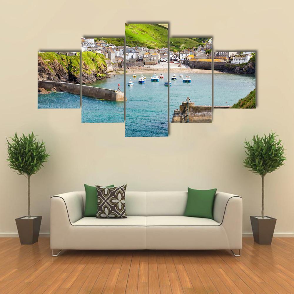 Fishing Village Of Port Isaac Canvas Wall Art-5 Star-Gallery Wrap-62&quot; x 32&quot;-Tiaracle