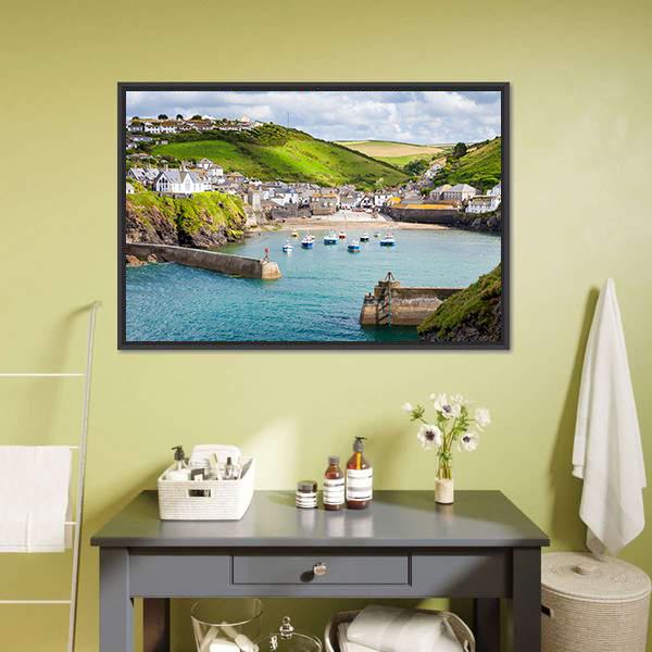 Fishing Village Of Port Isaac Canvas Wall Art-1 Piece-Floating Frame-24&quot; x 16&quot;-Tiaracle