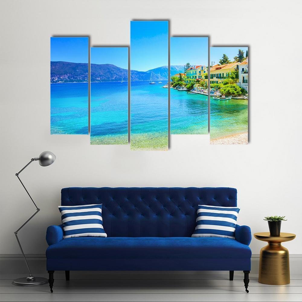 Fiskardo Village Kefalonia Island Canvas Wall Art-5 Pop-Gallery Wrap-47" x 32"-Tiaracle