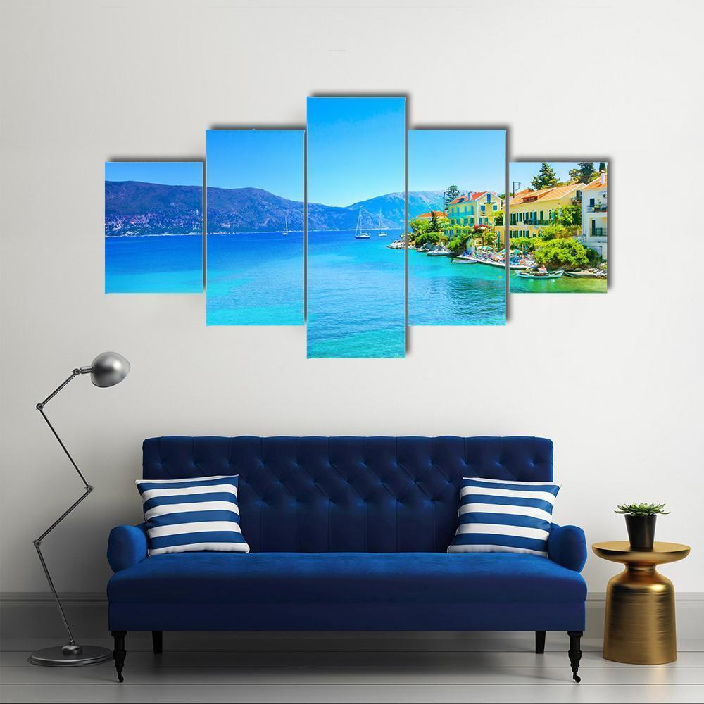 Fiskardo Village Kefalonia Island Canvas Wall Art-5 Star-Gallery Wrap-62" x 32"-Tiaracle